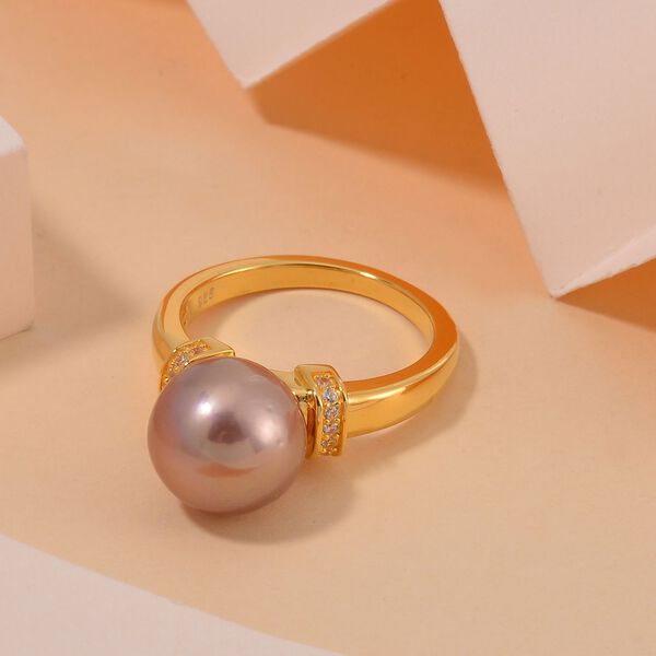 Edison Perle, Weißer Zirkon Ring 925 Silber 750 Gelbgold Vermeil (Größe 16.00) image number 2