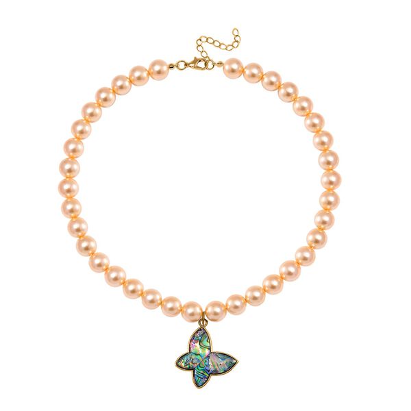 Goldene Muschelkernperlen und Abalone Muschel Halskette, 45 cm - 330 ct. image number 3