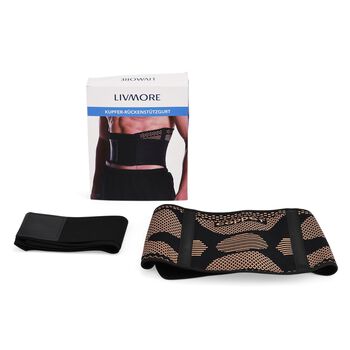 LIVMORE Kupferfaser R&uuml;cken und Taillen G&uuml;rtel, Gr&ouml;&szlig;e L, Kompression Schwarz-Kupfer