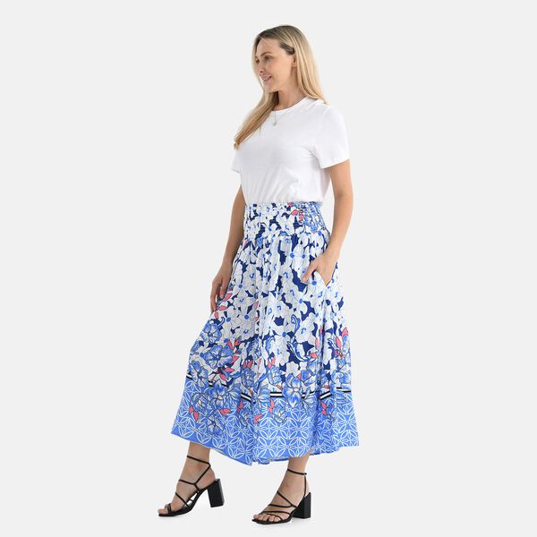 Gesmokte Taillen-Culottes mit Blumenmuster, Einheitsgr&ouml;&szlig;e, Blau image number 3