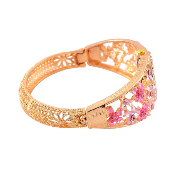 Strada - Elegante Bangle-Uhr mit Gold-Sonne-Zifferblatt, Lila und wei&szlig;e Kristallen, Japanischem Uhrwerk, Reiner Edelstahl, emailliert, Rosa image number 6