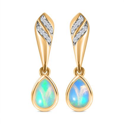 Natürliche, äthiopische Welo Opal Ohrringe, 925 Silber vergoldet ca. 1.05 ct