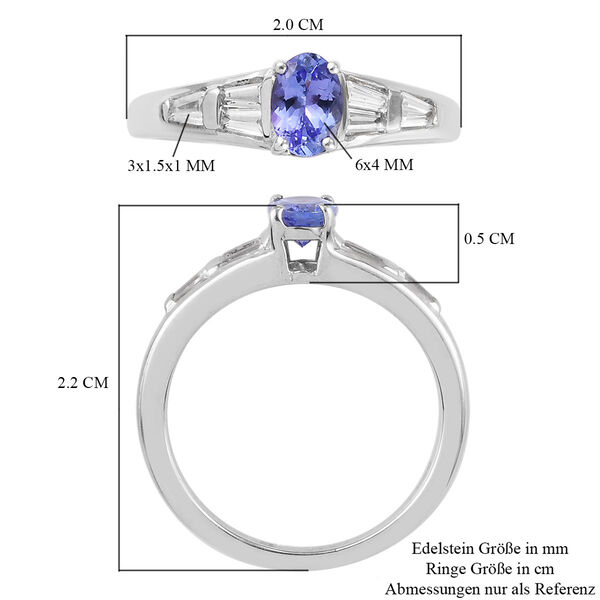Tansanit und Zirkon Ring 925 Silber Platin-&Uuml;berzug image number 7