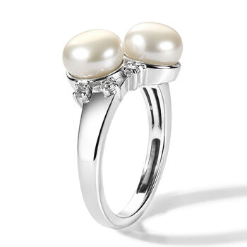 EVER TRUE S&uuml;&szlig;wasser Perle (7-7.5 mm), Wei&szlig;er Zirkon Ring 950 Kupfer (Gr&ouml;&szlig;e 18.00)