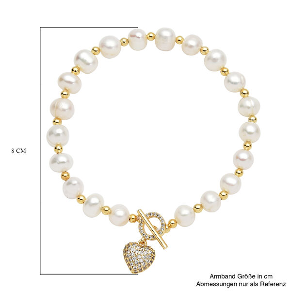 S&uuml;&szlig;wasserzuchtperlen und wei&szlig;es Zirkonia-Armband, ca. 19 cm, goldfarben ca. 18,50 ct image number 4