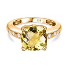 AA Ouro Verde-Quarz, Weißer Zirkon Ring 925 Silber 750 Gelbgold Vermeil (Größe 17.00) ca. 4,34 ct