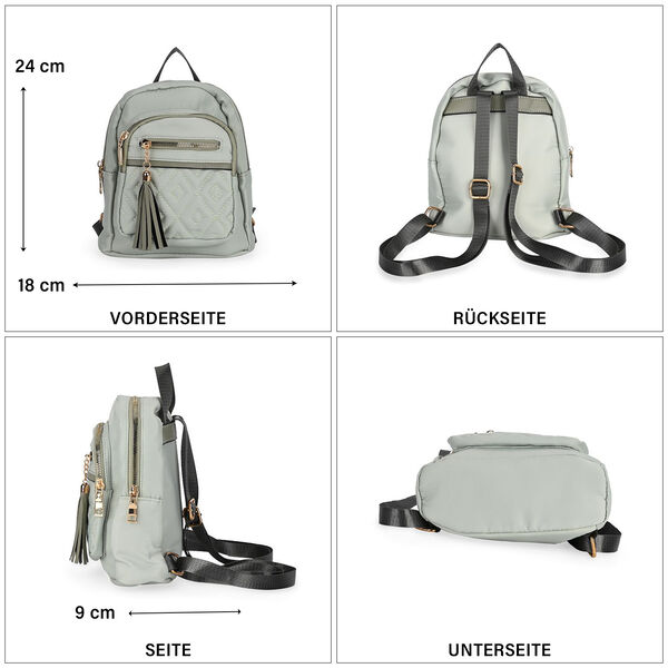 Moderner Kunstleder Rucksack in Steppoptik mit RFID-Schutz, Hellgrün image number 4