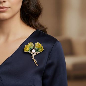 Kunststoff Perle, Wei&szlig;er Kristall Blatt Brosche emailliert, Gr&uuml;n