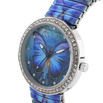 STRADA - Armbanduhr mit Schmetterlingsmotiv, Kristall-L&uuml;nette, Japanisches Uhrwerk, Edelstahlzugband, Reiner Edelstahl