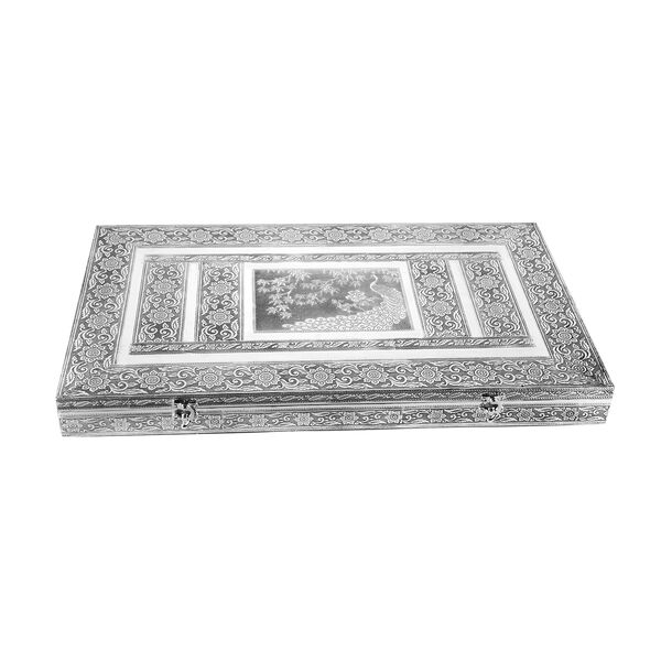 Handgefertigter Ring Koffer mit Aluminium Prägung, 56x33x5 cm, Pfau image number 10