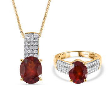 D'Joy AAA Hessonit Granat und Zirkon Ring und Anh&auml;nger mit 50cm Kette