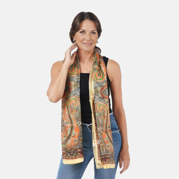 Bedruckter Satin-Seidenschal, 48x160cm, Cremefarben