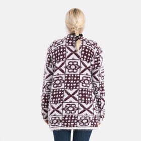 Gemusterter Cardigan mit Taschen, Einheitsgr&ouml;&szlig;e, Retro-Muster, Weinrot