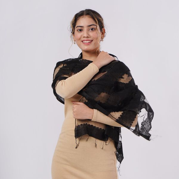 Modal-Seide-Schal, Streifendesign, 175x60 cm, Schwarz