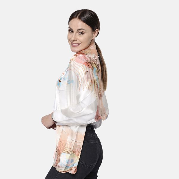 LA MAREY: Bedruckter Schal aus 100% Maulbeerseide, inkl. Geschenkbox, Weiß-Wüstenfarben image number 2