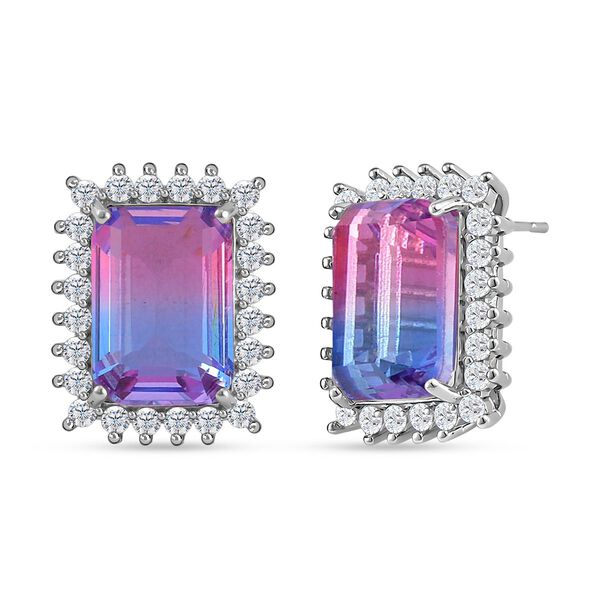 2er Set - Rosa Turmalin Glas, wei&szlig;er Zirkonia Ring und Ohrringe Set, Reines Messing image number 5