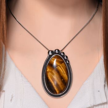 Gelbes Tigerauge Halskette ca. 60 cm + 10 cm Extender, Reiner Edelstahl ca. 50.00 ct