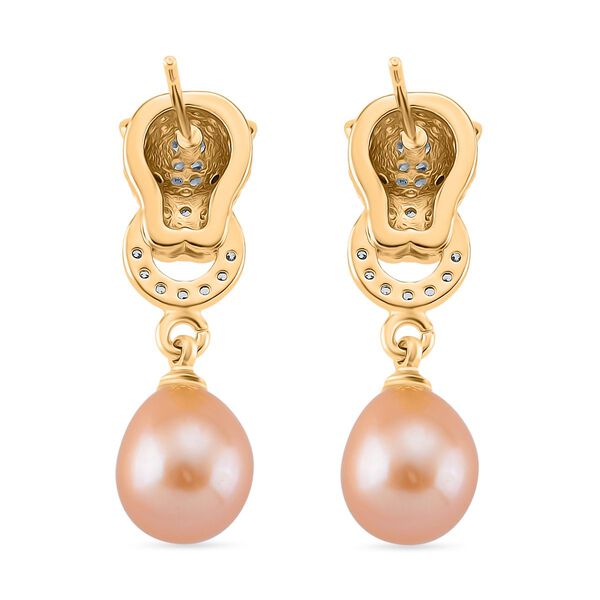 Pfirsich-Süßwasser Perle, Zirkonia Ohrringe Messing 13.50 ct image number 5
