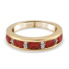 Mexikanischer Kirschfeuer-Opal und Zirkon Ring 925 Silber vergoldet (Größe 16.00) ca. 0,74 ct