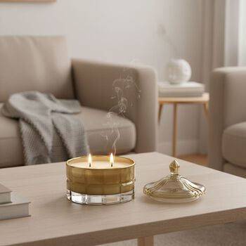 LIVMORE - Duftkerze Winterzauber-Design, 28 Std. Brenndauer, 150g, 4,5 ml &auml;therisches &Ouml;l, Oud-Holz, Gr&uuml;n