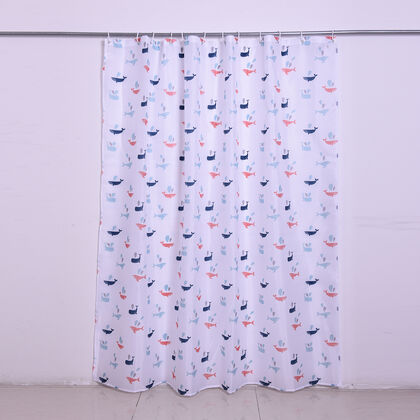 Duschvorhang mit 12 Haken und Wal-Muster, 180x180 cm, Wei&szlig;