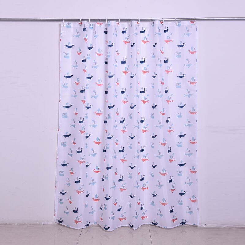 Duschvorhang mit 12 Haken und Wal-Muster, Weiß image number 0