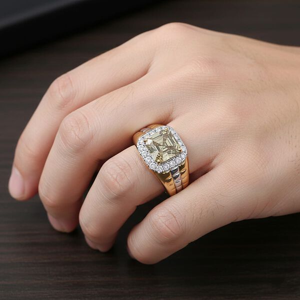 LUXURIANT AAA Turkizit und Labor Diamant Herrenring in 417 Wei&szlig;- und Gelbgold - 3,20 ct. image number 2