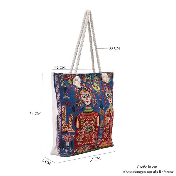 Jacquard gewebte Jute-Tasche mit Mond Design, 42x34 cm, Antik image number 7