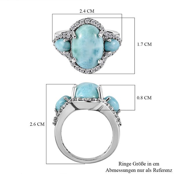 Larimar und wei&szlig;er Zirkon-Ring, 925 Silber platiniert  ca. 8,26 ct image number 7