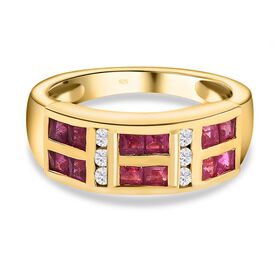 Afrikanischer Rubin (Fissure gefüllt), Weißer Zirkon Ring, 925 Silber vergoldet (Größe 16.00) ca. 1.78 ct