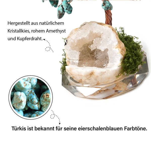 Handgefertigter Türkis-Kristallbaum aus Kupferdraht, 7×12 cm, Türkisblau image number 1