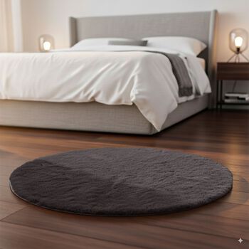 Weicher Langflor Teppich in Wolkenform mit Schaumstoffunterlage, Rund, 120cm, Grau