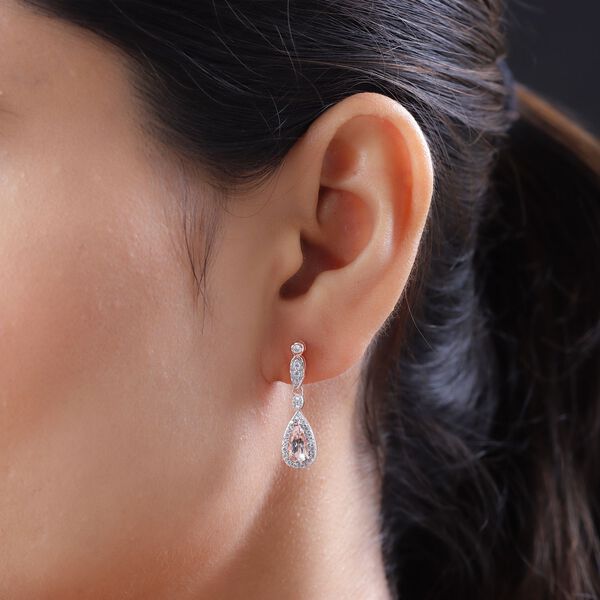 Morganit und weiße Zirkon-Ohrringe, 925 Silber Roségold Vermeil ca. 1.75 ct image number 3