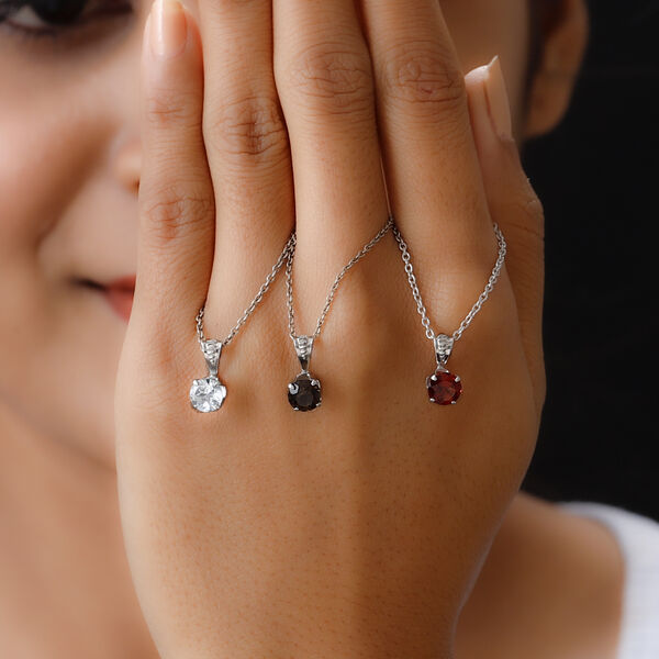 3er-Set Himmelblauer Topas, Roter Granat und Rauchquarz Anh&auml;nger 925 Silber platiniert ca. 2,83 ct image number 2