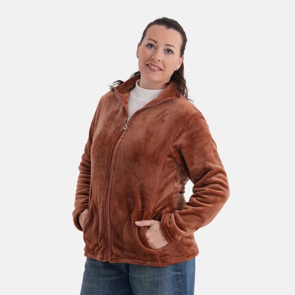 LA MAREY Jacke aus Samt mit Rei&szlig;verschluss, Gr&ouml;&szlig;e L/XL, Braun image number 2