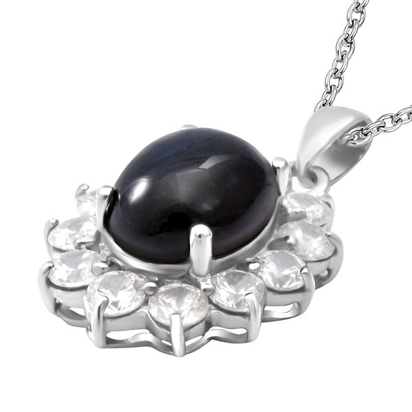 Blauer Stern Saphir und Zirkon-Halo-Anh&auml;nger mit Kette, 45 cm, 925 Silber platiniert, 5,46 ct. image number 3