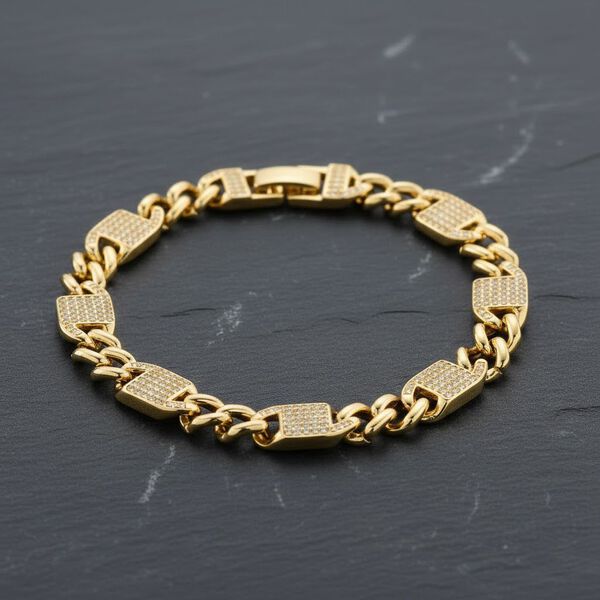 Wei&szlig;es Zirkonia Armband in Goldton, 19cm image number 2