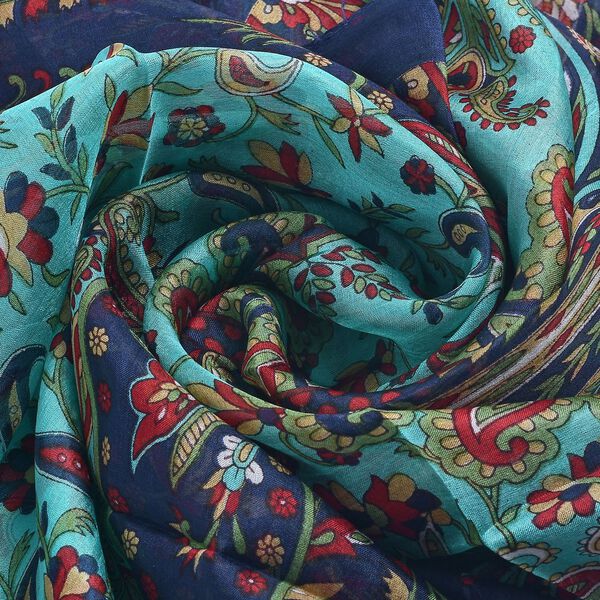 Bedruckter Satin-Seidenschal, 48x160cm, Marineblau image number 6