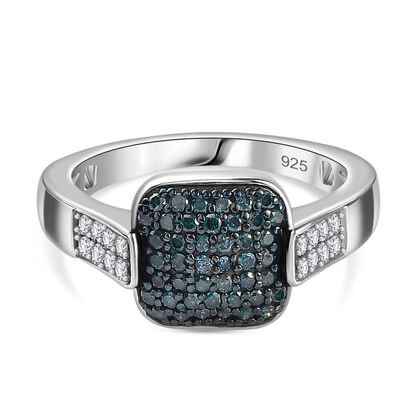 Wei&szlig;er Diamant P, Blauer Diamant Ring 925 Silber platiniert (Gr&ouml;&szlig;e 18.00) ca. 0.50 ct