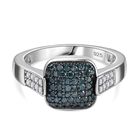 Weißer Diamant P, Blauer Diamant Ring 925 Silber platiniert (Größe 18.00) ca. 0.50 ct