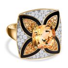 Giuseppe Perez AA Citrin, Weißer Zirkon Ringe 925 Silber Gelbgold Vermeil (Größe 21.00) ca. 5,30 ct