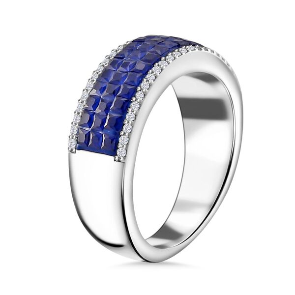 Blauer Saphir-Farbe und weißer Zirkonia Ring image number 4