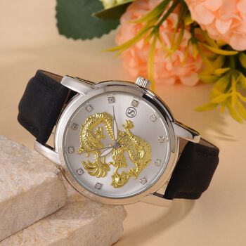 STRADA - Japanisches Uhrwerk, Wei&szlig;er Kristall schwarzer Uhr, 23.5 cm, Silber