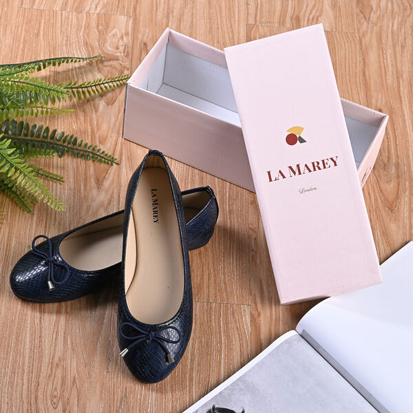 LA MAREY - Damen Ballerinas, Schlangenhautmuster, Gr&ouml;&szlig;e 40, Dunkelblau image number 6