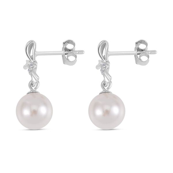 Wei&szlig;e Muschelkernperle und Zirkonia -Ohrringe - 7,65 ct. image number 4