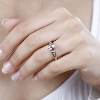 AAA Maroppino Morganit, Wei&szlig;er Diamant Ring, 925 Silber 750 Ros&eacute;gold Vermeil (Gr&ouml;&szlig;e 20.00) ca. 1.31 ct