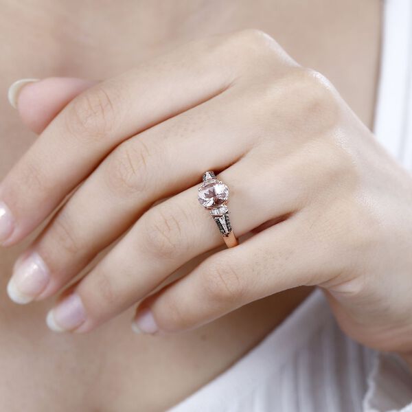 AAA Maroppino Morganit, Wei&szlig;er Diamant Ring, 925 Silber 750 Ros&eacute;gold Vermeil (Gr&ouml;&szlig;e 20.00) ca. 1.31 ct image number 3