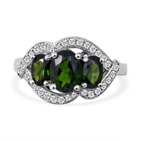 AA Natürlicher Chromdiopsid und Zirkon-Ring - 3,12 ct.