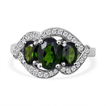 AA Nat&uuml;rlicher Chromdiopsid und Zirkon-Ring - 3,12 ct.