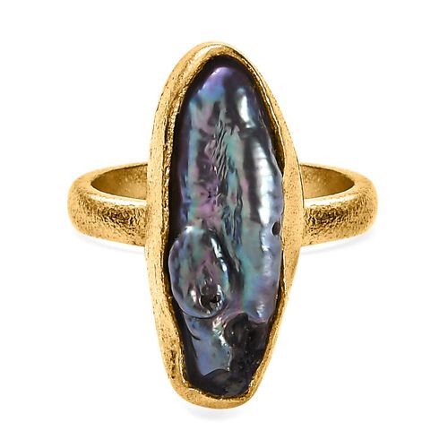 Süßwasser Pfau Perle Ring, 925 Silber Gelbgold Vermeil, (Größe 16.00) image number 0
